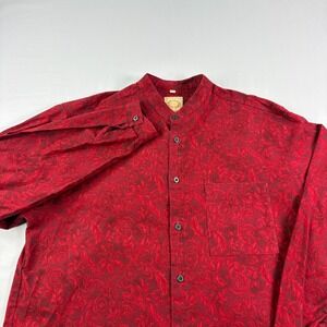 Wah Maker Frontier Shirt Mens Large Red Floral Button Up Western Band Collar VTG